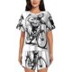 thumbnail image 1 of Fotbe Capybara Riding Bicycle Conjunto de Pijama Estampado para Mujer, 2 Piezas, Ropa de Dormir con Camiseta de Manga Corta y Shorts Suaves-3X-Large, 1 of 6