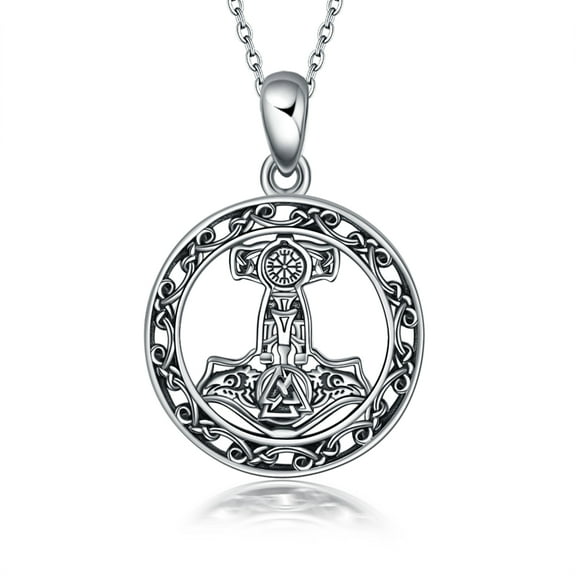 Onefinity Mjolnir Moon Necklace Runes Odin Thor's Hammer Amulet Pendant Jewelry for Women