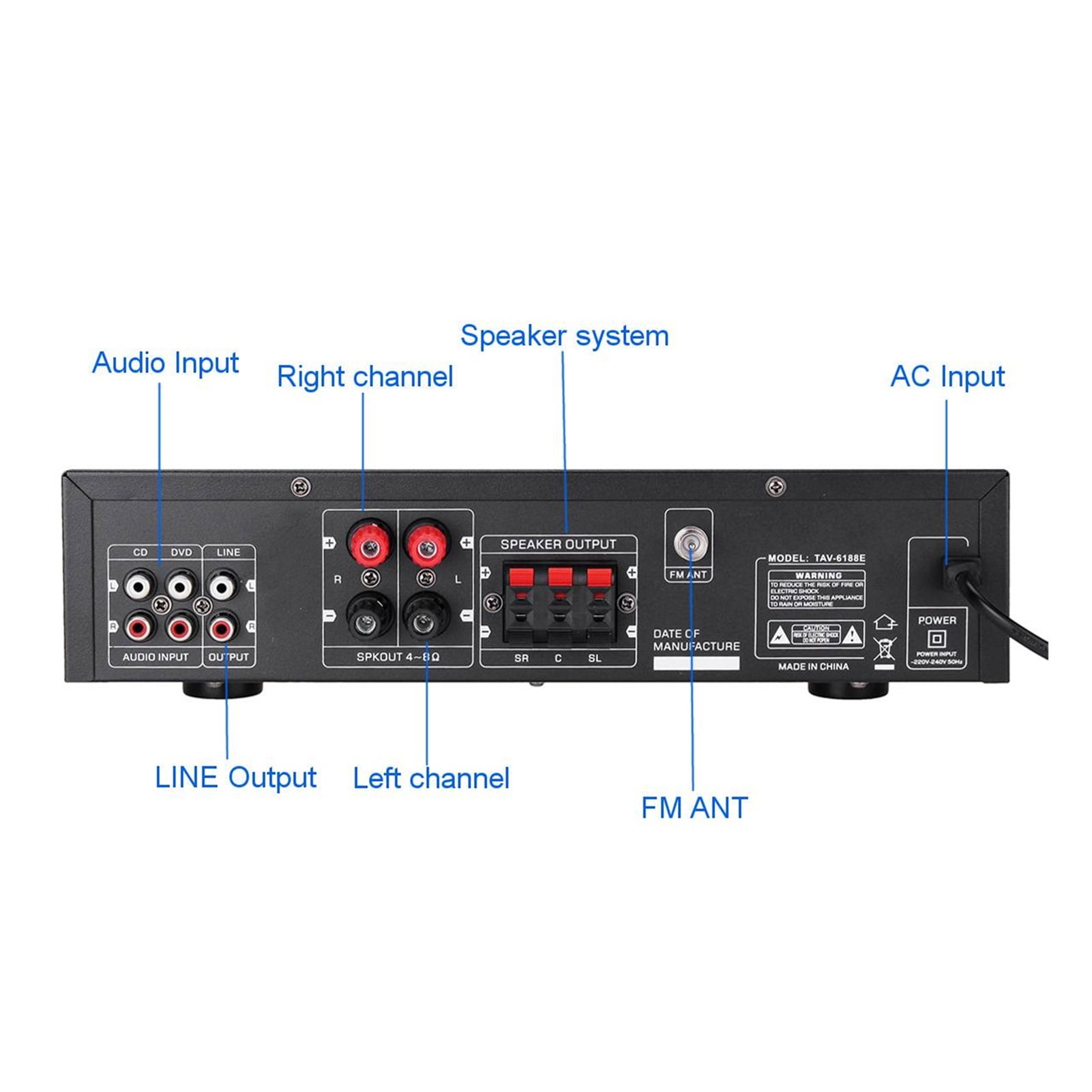 2500W HIFI Bluetooth Power Amplifier Car/Home Theater Digital Power Audio Amplificador for Speaker Treble Bass Control FM USB SD ,Easy to Install