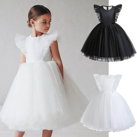 

YUGYXL Toddler Flower Girl Tulle Dress Baby Girl Solid Color Fly Sleeve Dresses Little Girls Dressy Princess Party Dress Kids Mesh Tiered Pleated Dress Clearance Sale Size 2-3 Years