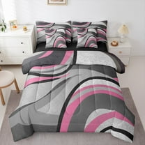 Feelyou Grey Pink Abstract Ombre Twin Bedding Sets 7-Piece, Square Circle Geometric Bedding Comforter Set, Teen Kid Child Adult Reversible Sheet Sets, Super Cozy Room Decor