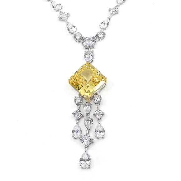 La Beauté d'Une Déclaration Audacieuse avec TheJewelryHut Collier Designer Antique Rétro Inspiré du Vintage Canari Plaqué Platine Cristallin Argenté