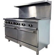 60'' Commercial Hot Plate Broiler Gas Range with Double Oven, 6 Burners, NSF Certified, Stainless Steel