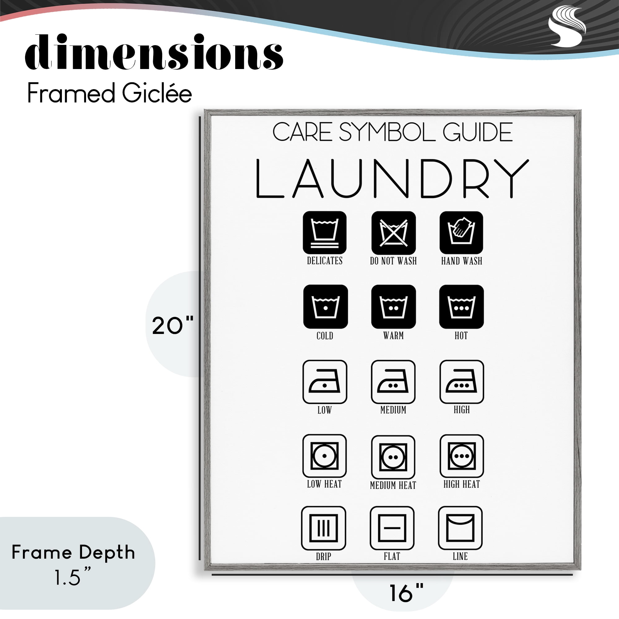 Stupell Industries Laundry Care Symbol Guide Gray Framed Giclee Art, design by SD Graphics Studio