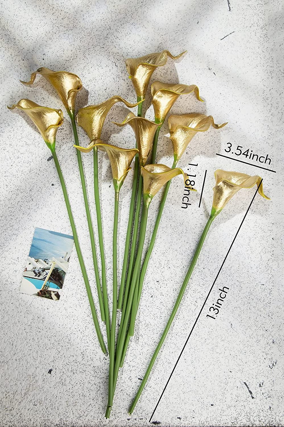 10pcs Fake Calla Lily Flowers Real Touch Latex Artificial Calla Lilies Flowers for Home Wedding Bouquet Baby Shower Centerpieces Party Decor (Gold)