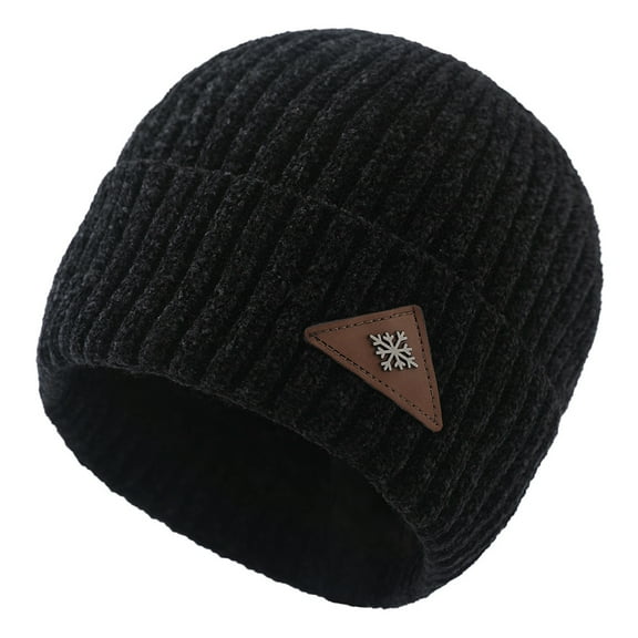 Winter Cold-proof Wind Hat Plus Velvet Knitted Hat Autumn And Winter Wool Hat Winter Hat Labeling Melon Skin Hat Black