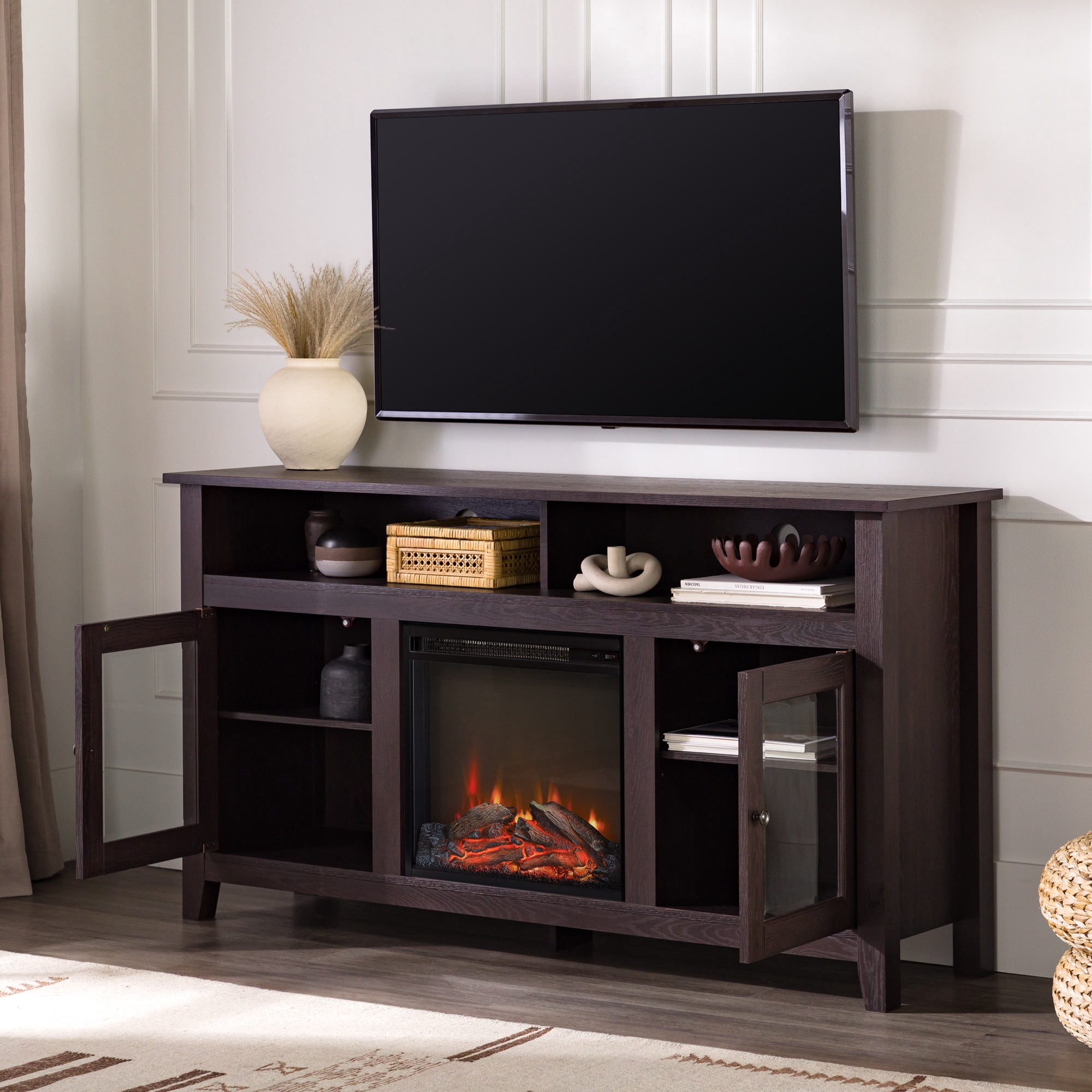 Woven Paths Highboy 2 Door Electric Fireplace TV Stand for TVs up to 65", Espresso