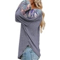 thumbnail image 4 of Blusa de mujer con estampado de empalme, manga larga, cuello en V, ajuste holgado, jersey informal para mujer, Top para trabajo, citas, viajes, 4 of 6