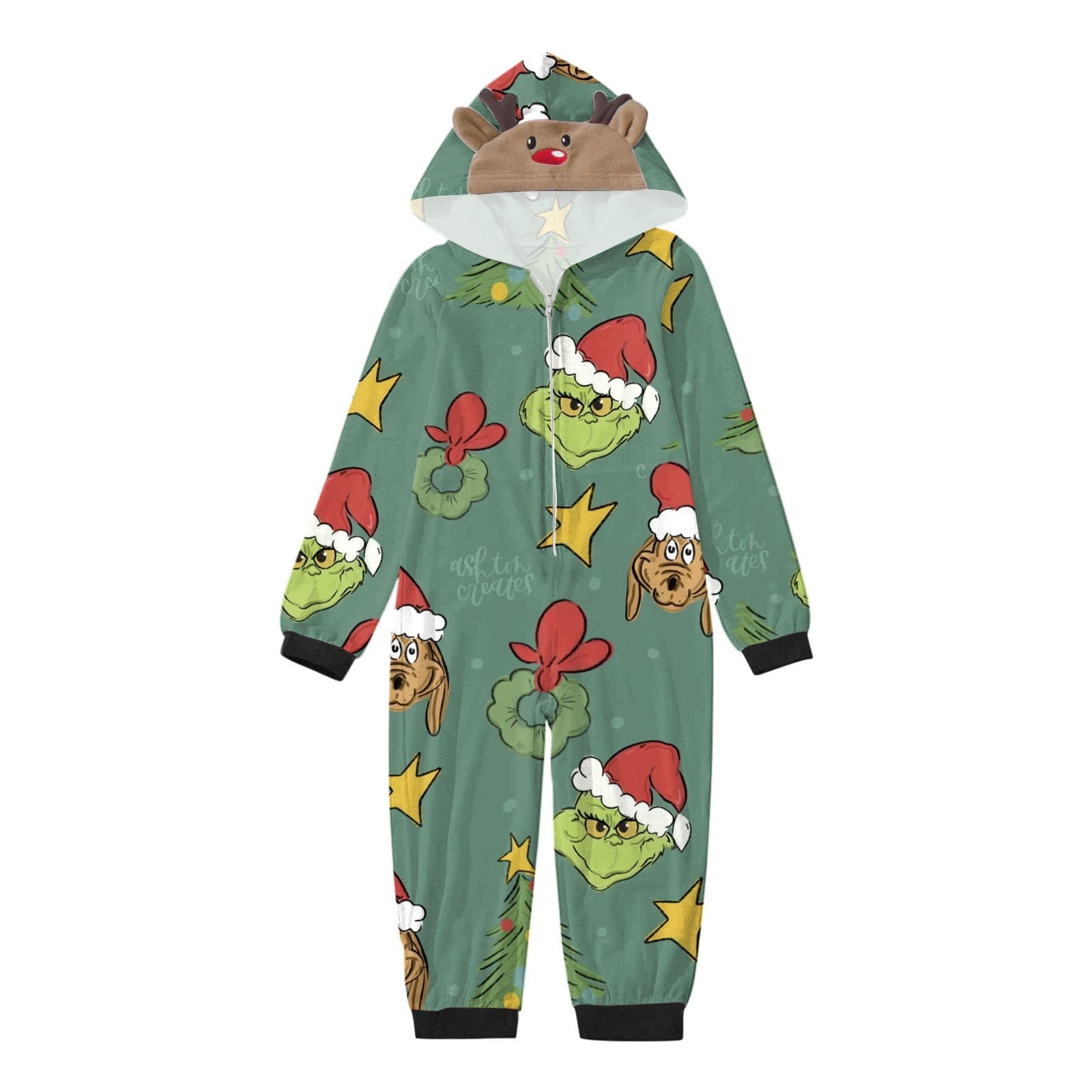 Combinaison Pyjama The Grinch Pour Adulte Et Enfant - Grenouillère Polaire Avec Capuche Bonnet De Noël - Cadeau Drôle Pour Fêtes - 7
