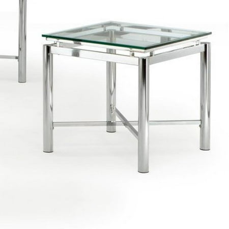 (Incomplete) Steve Silver Nova End Table with Beveled Tempered Glass Top in Chrome