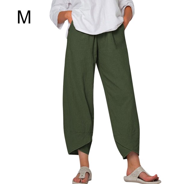 Mujer Pantalones Bolsillo Noveno Pantalones Pantalones deportivos holgados de pierna ancha, Verde, M kenally AP002213-16