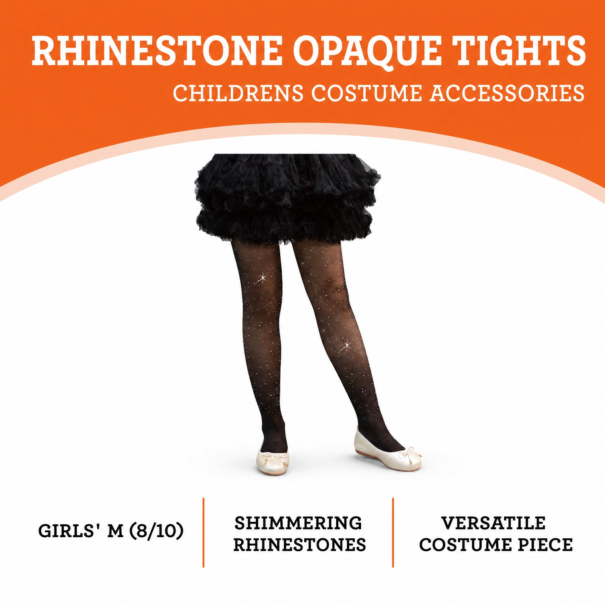 Rhinestone Opaque Tights Costume Accessory for Children, Black, M (8/10), Halloween by Way To Celebrate