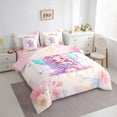 thumbnail image 3 of Feelyou Initial Letter W Bedding Comforter Set 7 Pieces for Kids, Dreamy Floral Elf Fairy Full Bedding Set, Watercolor Flower Reversible Fitted Sheet Flat Sheet, Breathable Home Decor, 3 of 7