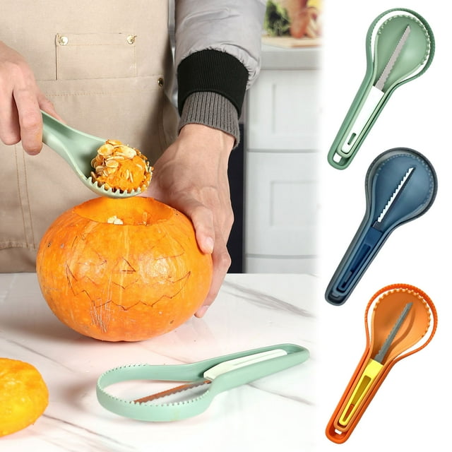 Halloween Pumpkin Carving Tool 3-in-1 Multi-Functional Pumpkin Digging Carver with Ergonomic Non-Slip Handle Lightweight Durable Plastic Pumpkin Hollowing and Pattern Trimming Tool 21x9cm