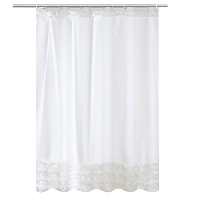 Cortina de ducha blanca de estilo rústico, 70 x 70, con volantes Shabby Chic y estilo rústico francés, moderna cortina de ducha de tela con volantes (blanco)