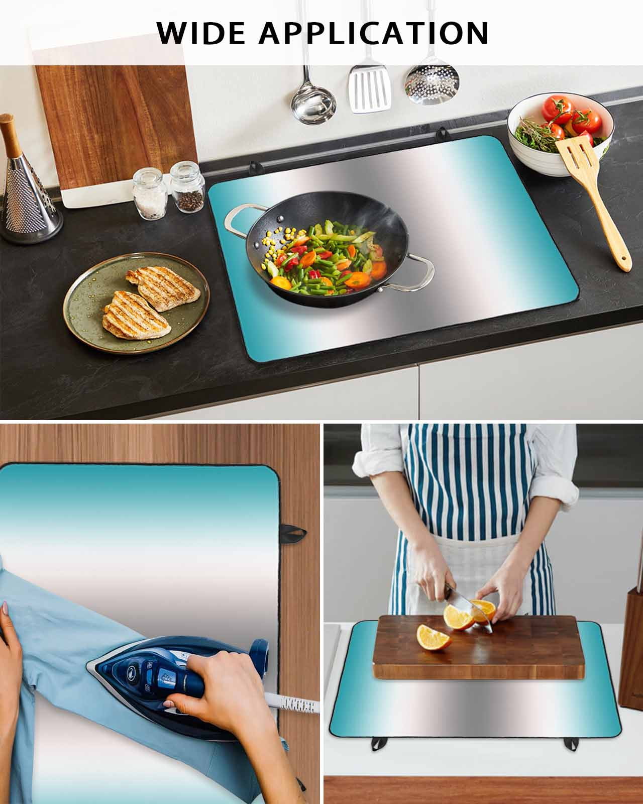 nqOlkjepod Large Induction Cooktop Protector Mat 24"x21", Turquoise Grey Stove Top Covers for Electric Stove, Gray Farmhouse Modern Rustic Decorative Stove Burner Cover Mats, Glass Top Stove Cover