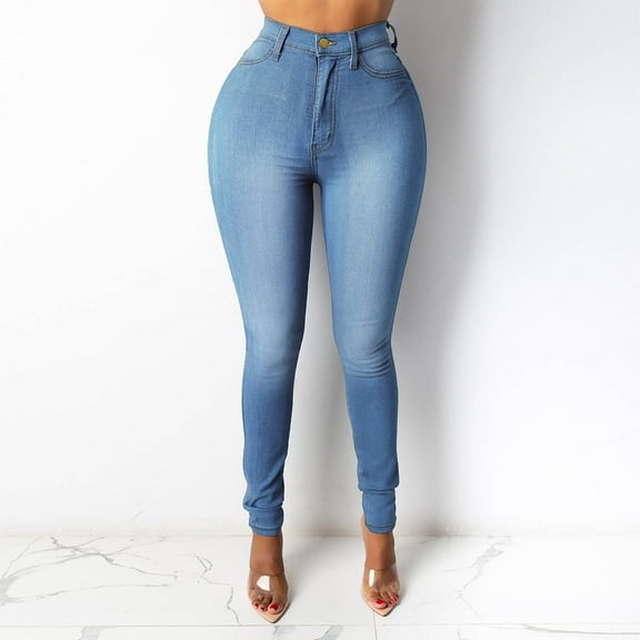 Cagogo Women's Plus Size High Waisted Stretch Jeans Casual Basic Long Denim Pants Comfort Fit Straight Leg Trousers for Vacation Travel Work Everyday Wear, Dark Blue L