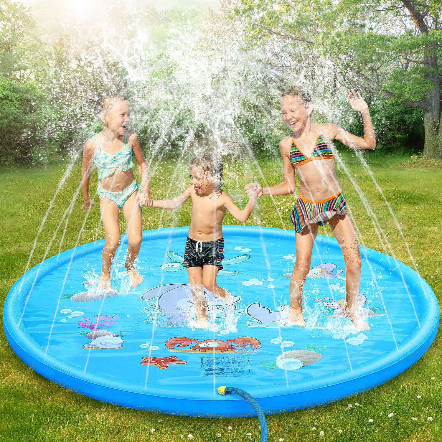 JLJLJL Baby Splash Pad Pool,Rainbow Splash Pool with Canopy Spray Pool of 40 Inches Water Sprinkler for Kids for Ages 1-3 