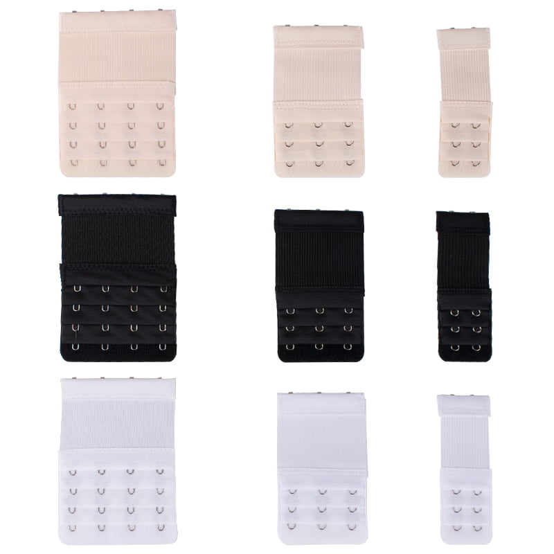 6 Pièces Extension Soutien-Gorge - Rallonges élastiques 2 & 3 Crochets (Noir, Blanc, Chair)
