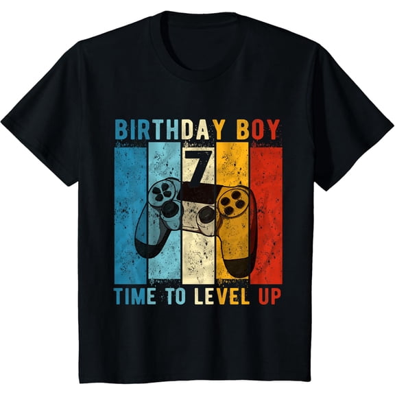 Kids 7 Year Old Birthday Boy 7 Time to Level Up 7th Birthday Boy T-Shirt