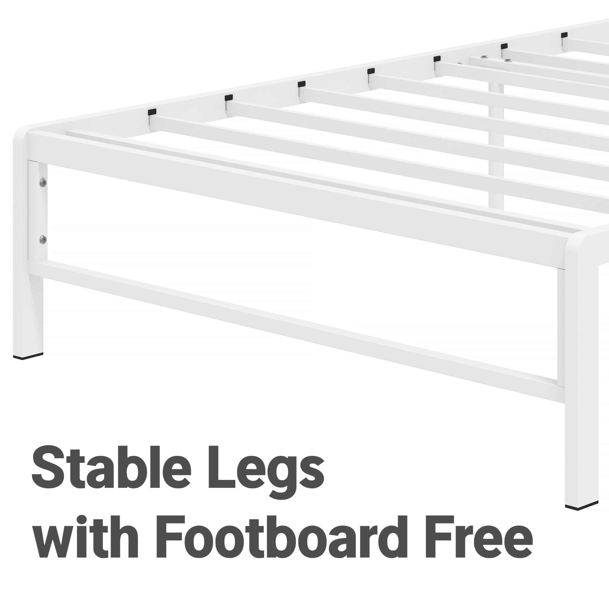 Yoneston 12" Twin Metal Bed Frame with 2-Tire Storage Headboard for Girls, Heavy Duty Platform Bed Frame No Box Spring Bedroom Furniture, White