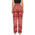 thumbnail image 2 of SWSMCLT Women's Smocked Waist Yoga Pant Boho Elastic Waist Harem Pants Tapered Leg Elephant Printed Bohemian Hippie Cinch Bottom Thai Indian Jogger Red One Size, 2 of 5