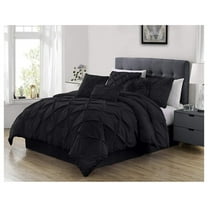 Sydney Extra Wide King Size Comforter Set - 7-Piece Pintuck Bedding - Black, Lightweight Pinch Pleat Comforter with Decorative Pillows Bed Set for All Season