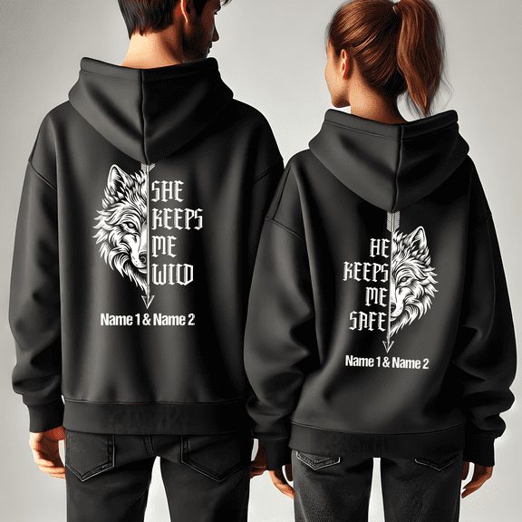 Lotusprinthandmade Personalized Valentine’s Day He Keeps Me Safe/She Keeps Me Wild Hoodie 2D S-5XL Multicolor (S) – Valentine Couple Hoodie Set