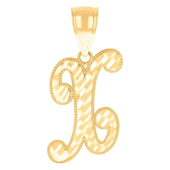 14k Yellow Gold Unisex Sparkle-Cut Letter Name Personalized Monogram Initial Alphabet X Charm Pendant Necklace 25x12.2mm