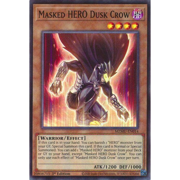 YuGiOh Maze of Muertos Super Rare Masked HERO Dusk Crow MZMU-EN014