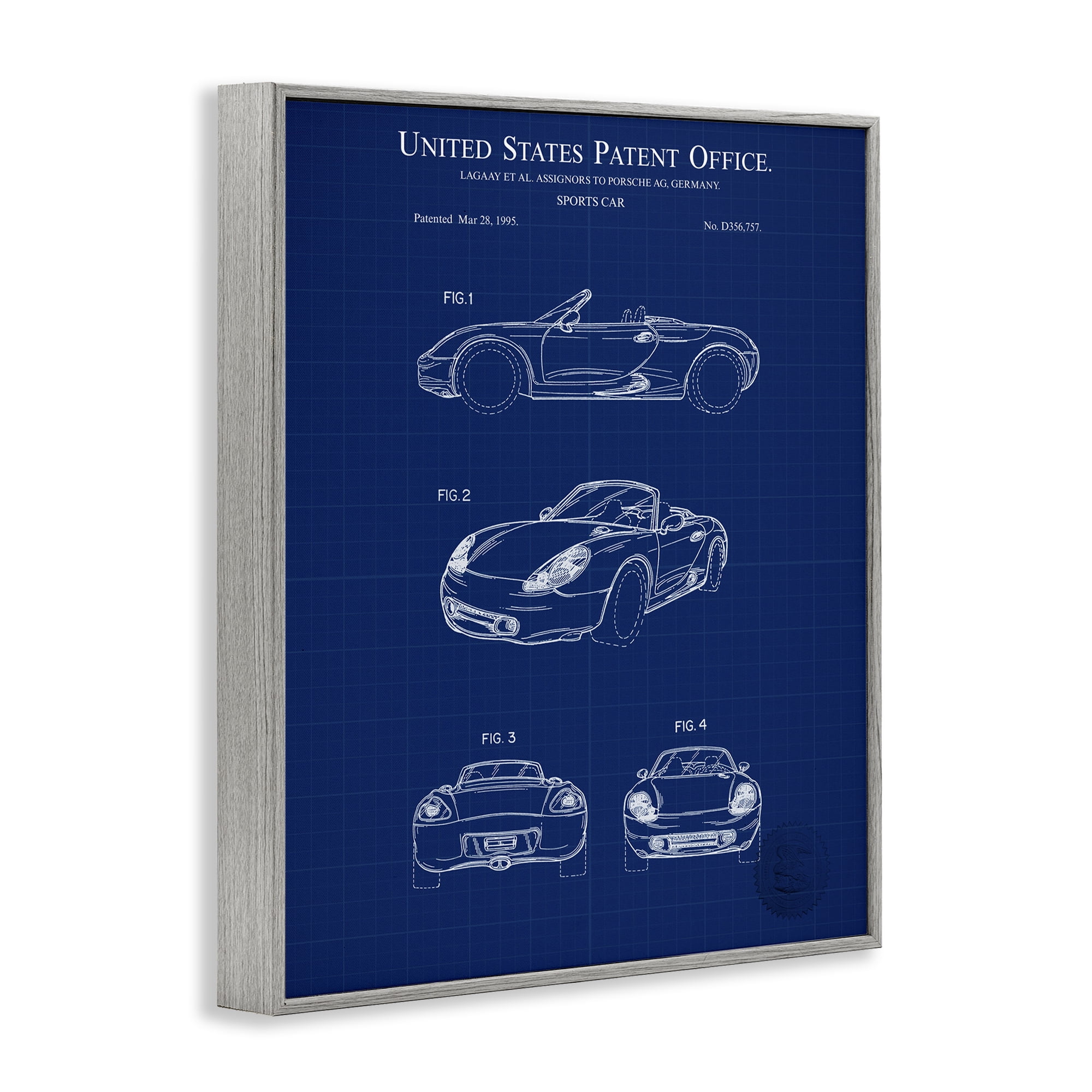 Stupell Industries Sports Car Blueprint Transportation Painting Gray Framed Art Print Wall Art, 16 x 20
