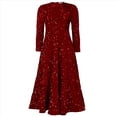 thumbnail image 4 of Vestido de Fiesta con Lentejuelas, Larga, Corte A, Acampanado, con Brillo y Brillo para Mujer, Talla Grande Rojo XL, 4 of 8