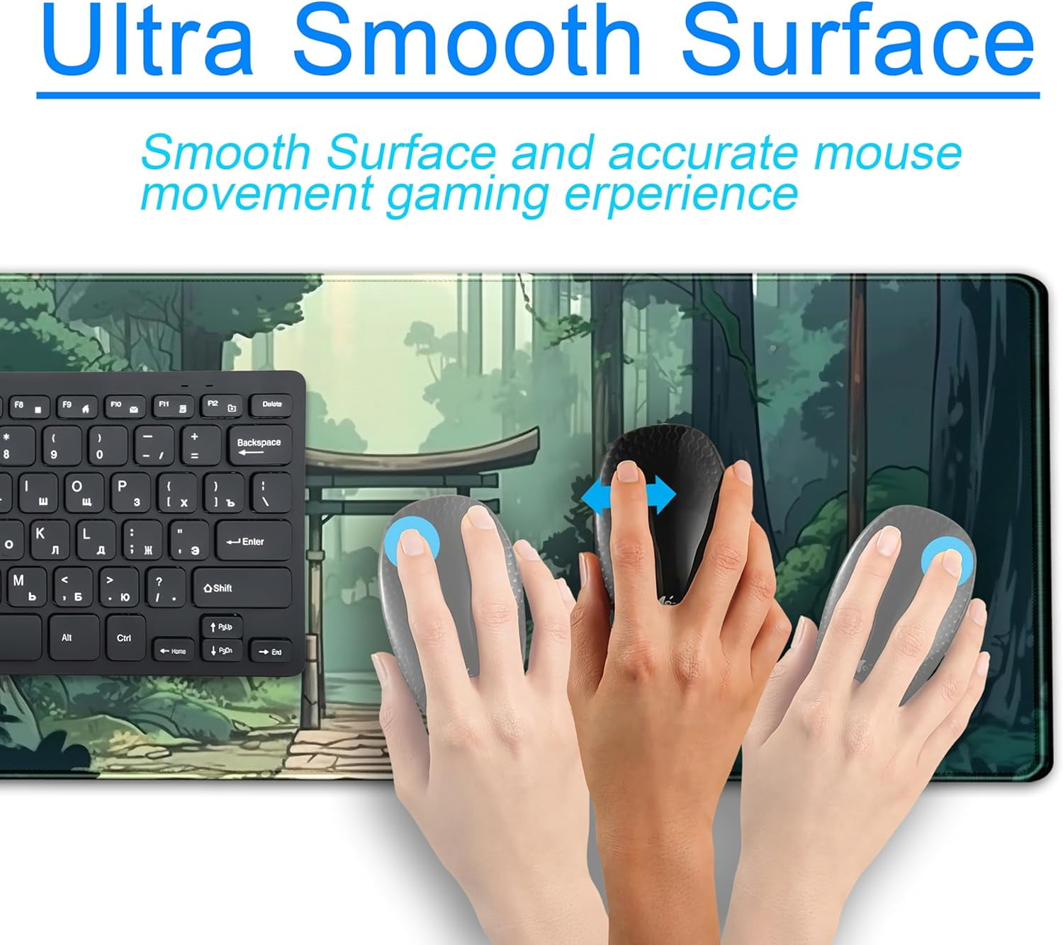 Japanese Green Forest Gaming Mouse Pad Anime Tree Woodland Desk Mat XL Large, Cute Aesthetics Women Office Desk Decor Laptop Computer Keyboard and Mouse Mat with Stitched Edges Matt 31.5''x11.8''