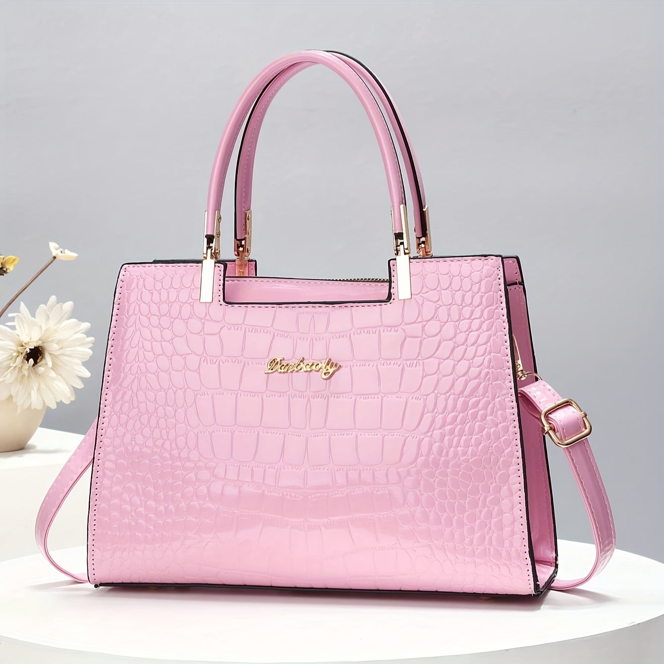 XGZHP2 Stylish Large Capacity Solid Color Crocodile Print Tote Bag Perfect Everyday Shoulder Bag and Handbag Walmart