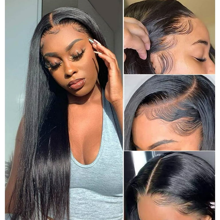 16 Inch Straight Lace Front Wigs Human Hair Pre Plucked with Baby Hair glueless 180 Density 13x4X6 Transparent Lace Frontal Human Hair Wigs for Black Women Brazilian Virgin Hair Natural Color Walmart....
