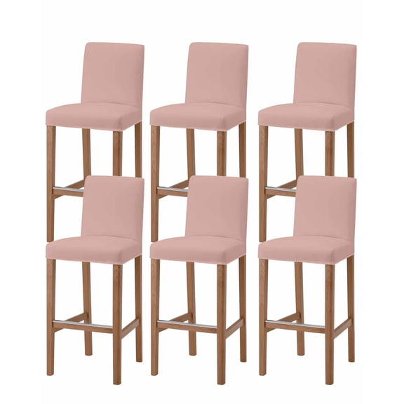 Pink Pure Color Bar Stool Covers Set of 6, Aesthetics Contemporary Luxury Stretch Washable Bar Chair Covers with Backs, Removable Pub Counter Height Chair Cover for Kitchen Dining Room Cafe