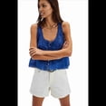 thumbnail image 1 of Blusas de Verano Bohemias con Lazo Frontal para Mujer, Blusas Playeras de Encaje con Botones, Sin Mangas, de de , Y2k 2025, Azul M, 1 of 6