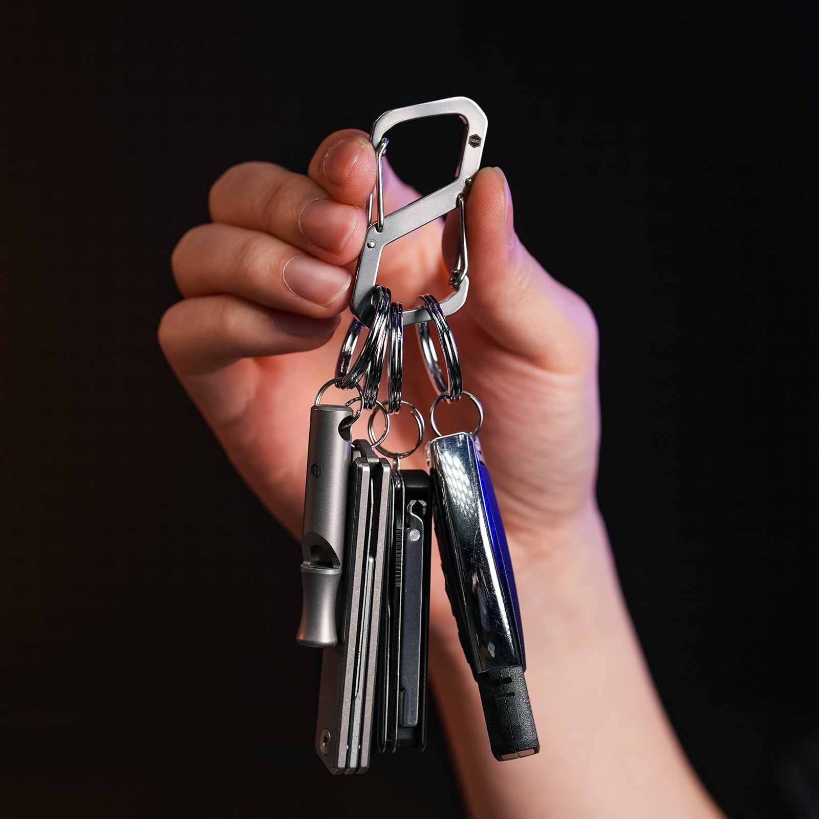 Key Unity Carabiner Keychain Clip with 4 Key Rings, KS07 Stainless Steel Dual Sided S Hook Keychain for Backpack, Belt Loops and Key Rings