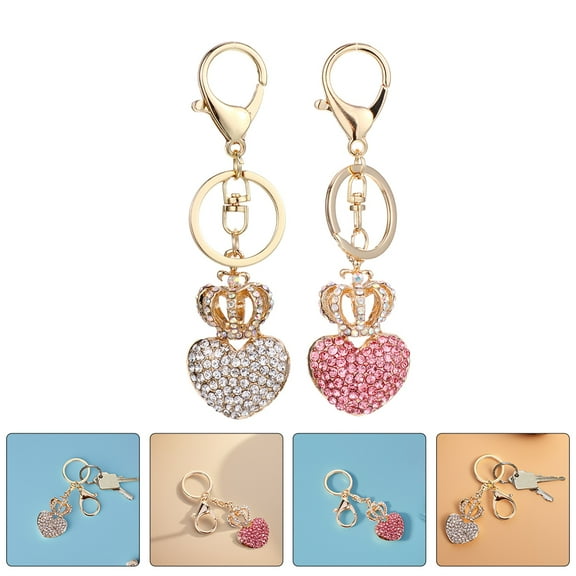 GOOHOCHY Cute Heart Keychain with Crown Design for Women Party Decoration Assorted Color Zinc Alloy 2PCS