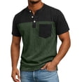 thumbnail image 2 of Mens Button Crewneck T-Shirts Short Sleeve Shirts for Men with Pocket Vintage Color Block Pullover Tees Tops 4th of July, 2 of 8