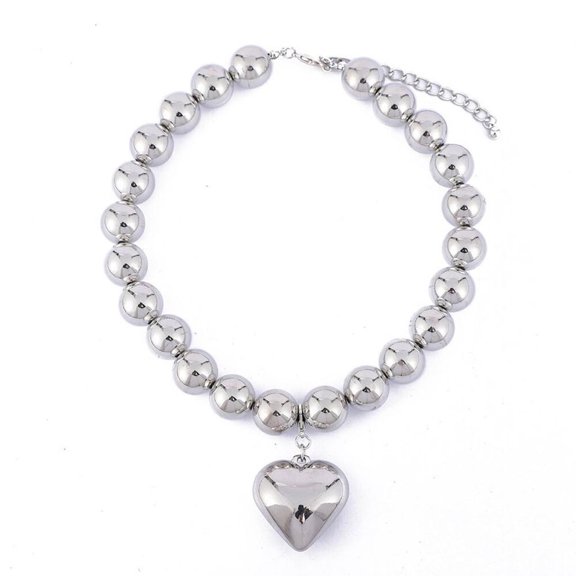 lanema Big Imitation Pearls Beads Necklace Multilayer Collarbone Chain with Heart Pendant Fashion Collar Chain Unique Neckchain