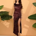 thumbnail image 2 of IROINNID Deals Maxi Dress for Women Casual Dress Evening Dress Sexy Split V-neck Sequin Sleeveless Summer Sequin Dress,Burgundy, 2 of 5
