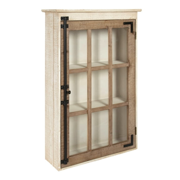 Kate and Laurel Hutchins Decorative Farmhouse Wood Wall Storage Cabinet with Window Pane Glass Door, Rustic and White