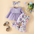 thumbnail image 2 of Durtebeua Outfits for Girls 3Pcs Newborn Infant Baby Girls Fall Outfits Long Sleeve Romper + Pants+Headband Clothes Purple,6-9 Months, 2 of 6