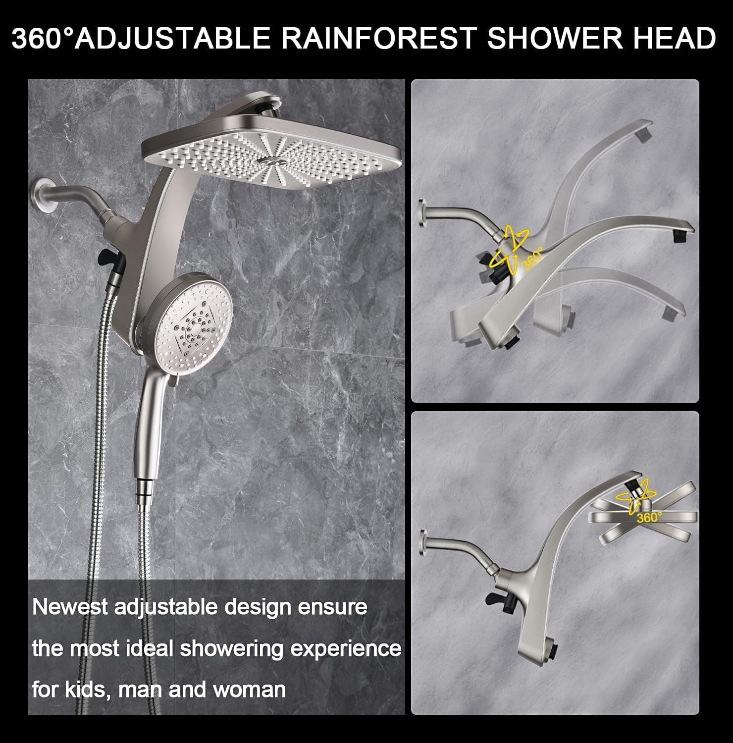 High Rain Shower Head: Upgrade Heads With Handheld Spray Combo Fixed Showerhead And 10 Sprays Head  Detachable Showerheads Built-in Magnetic Docking Power Jets