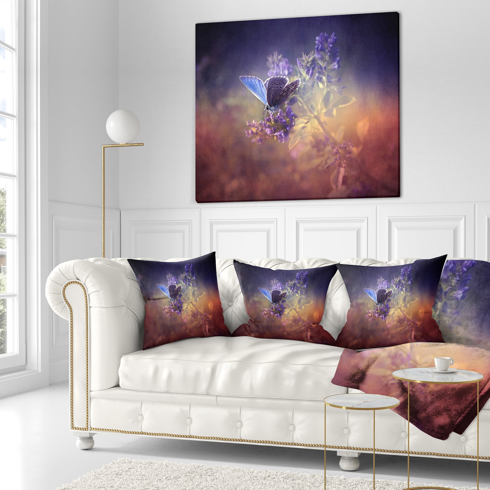 Designart Vintage Butterfly - Floral Throw Pillow - 18x18