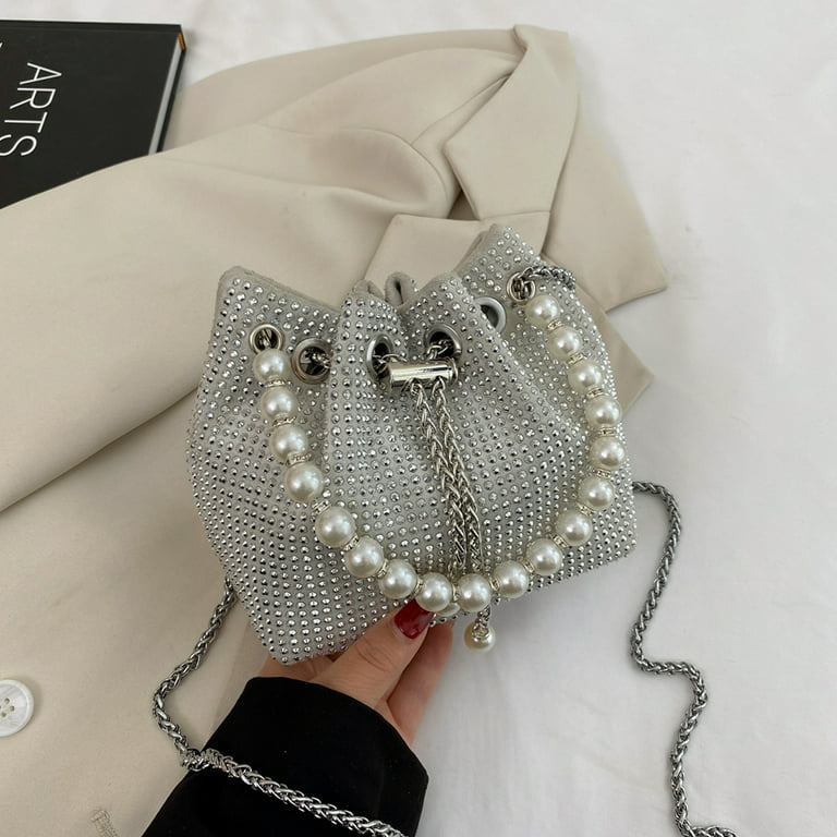 Beaded Pearl Evening Handbags, Mini Woven Prom Purse, Elegant