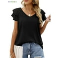 thumbnail image 3 of BadPiggies Casual Summer T-Shirts Women Ruffle Short Sleeve Tops V Neck Tunic Tee Blouse Loose Fit (S, Black), 3 of 5