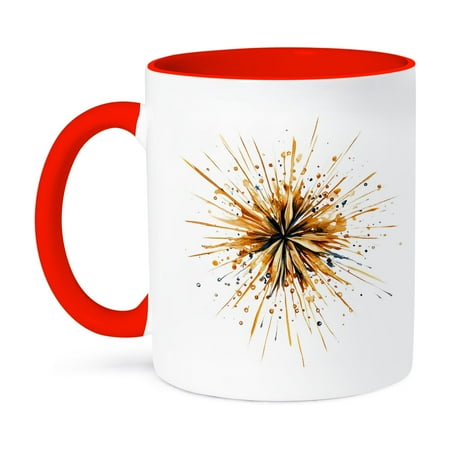 

3dRose Black and Image Of Gold New Years Eve Firework 15oz Two-Tone Red Mug