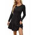 thumbnail image 3 of Womens Long Sleeve Fall Short Dress Casual Ribbed Knit Crewneck Flowy A Line Sweater Dresses with Pockets Black XXL, 3 of 8